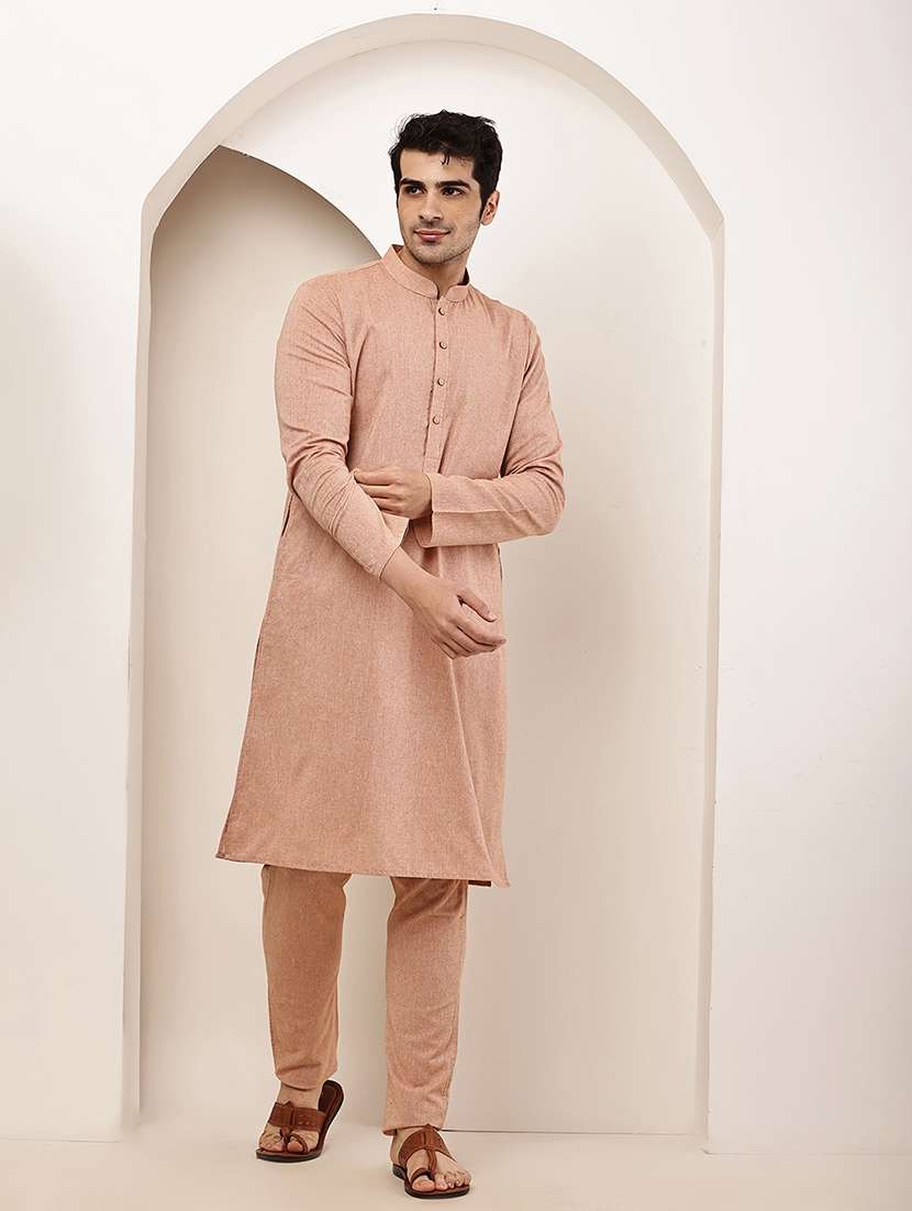 Men Solid Mandarin Neck Long Kurta - 22615968 -  Standard Image - 1