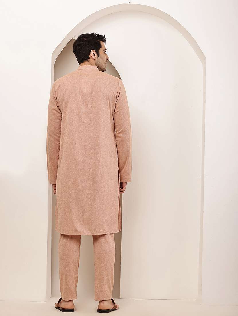 Men Solid Mandarin Neck Long Kurta - 22615968 -  Standard Image - 4