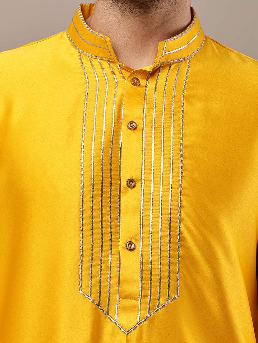 men solid with work mandarin neck long kurta - 22615973 -  Standard Image - 1
