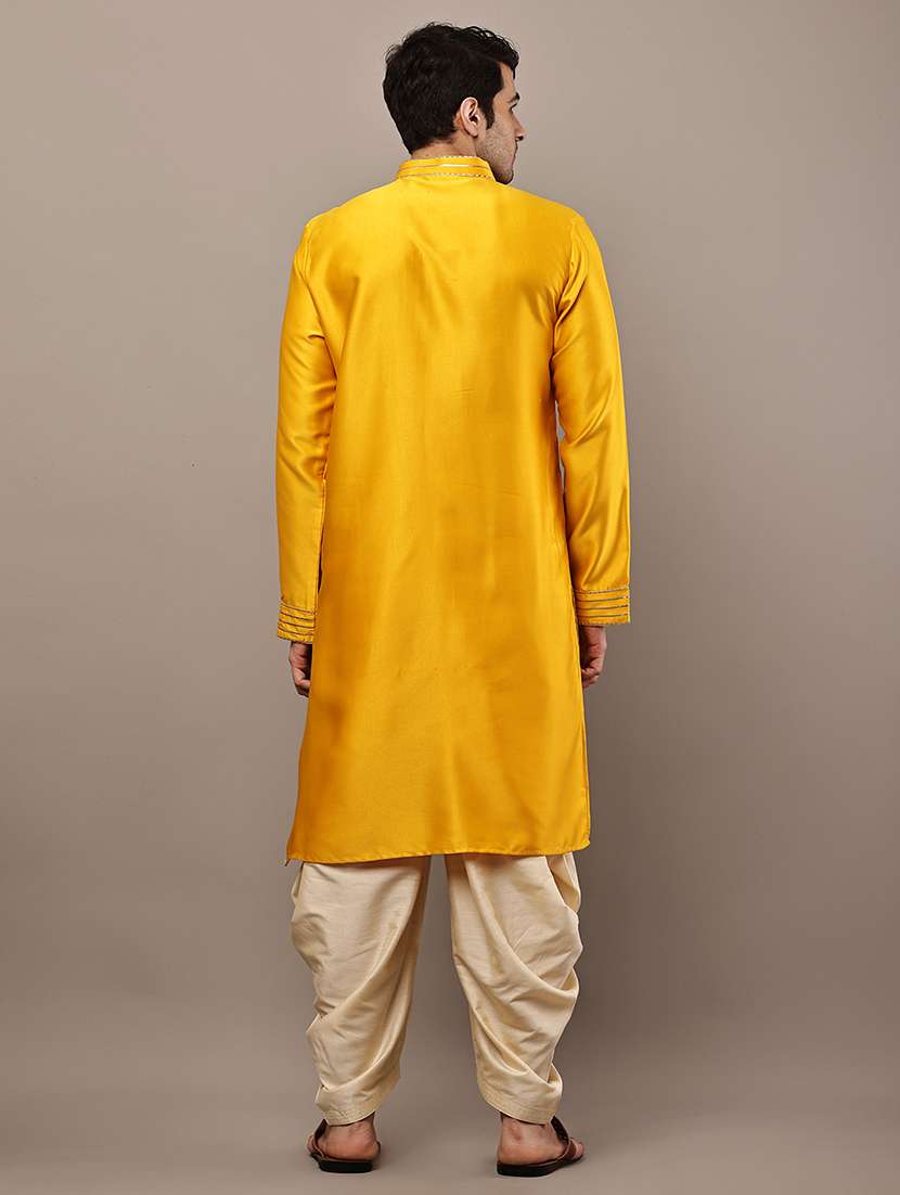 men solid with work mandarin neck long kurta - 22615973 -  Standard Image - 4