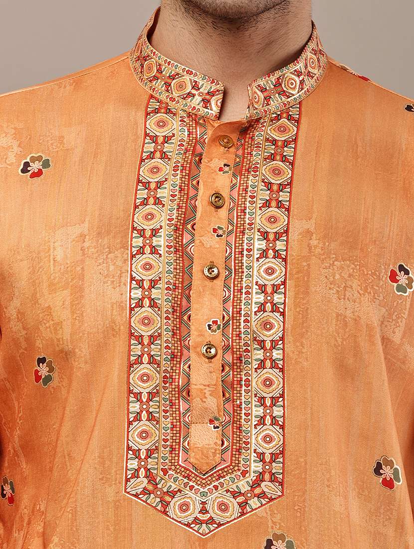 men printed mandarin neck long kurta - 22615975 -  Standard Image - 1