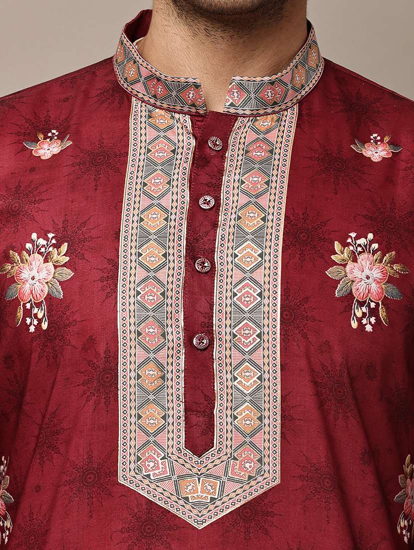 men printed mandarin neck long kurta - 22615980 -  Standard Image - 1
