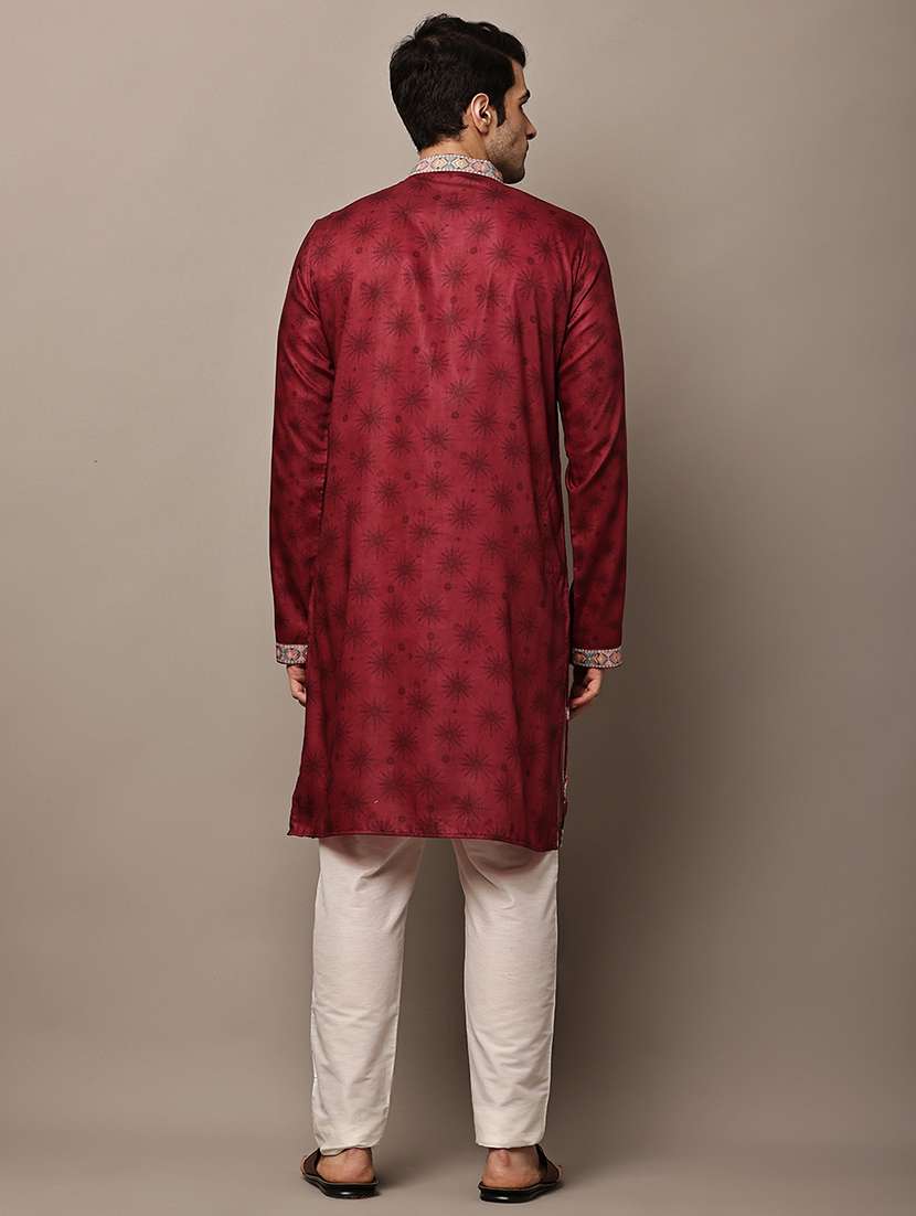 men printed mandarin neck long kurta - 22615980 -  Standard Image - 4