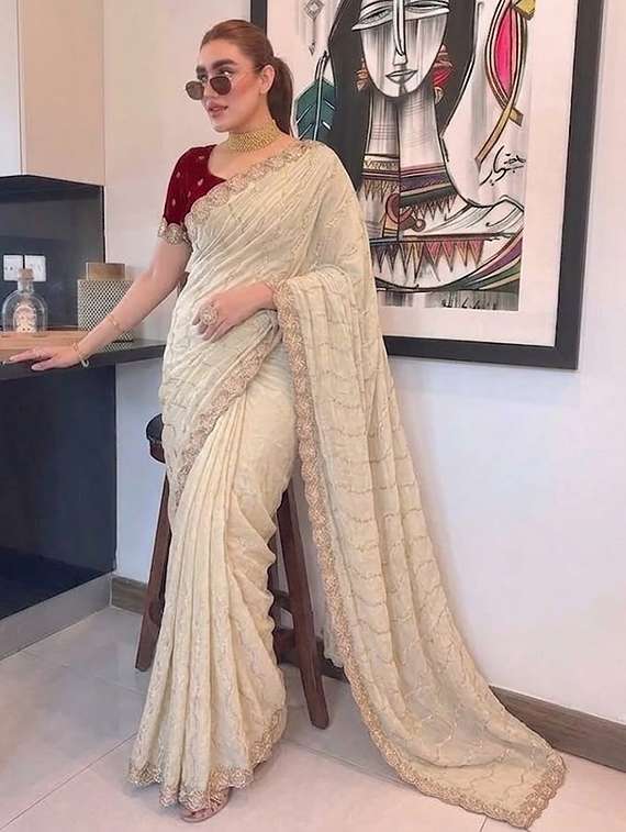 Women Solid With Work Embroidered Saree With Blouse - 22616017 -  Standard Image - 1