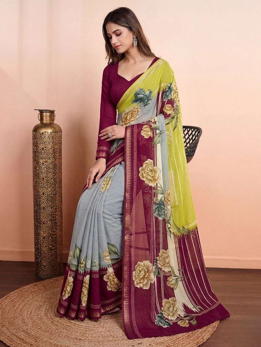 women printed casual wear saree with blouse - 22616059 -  Standard Image - 4