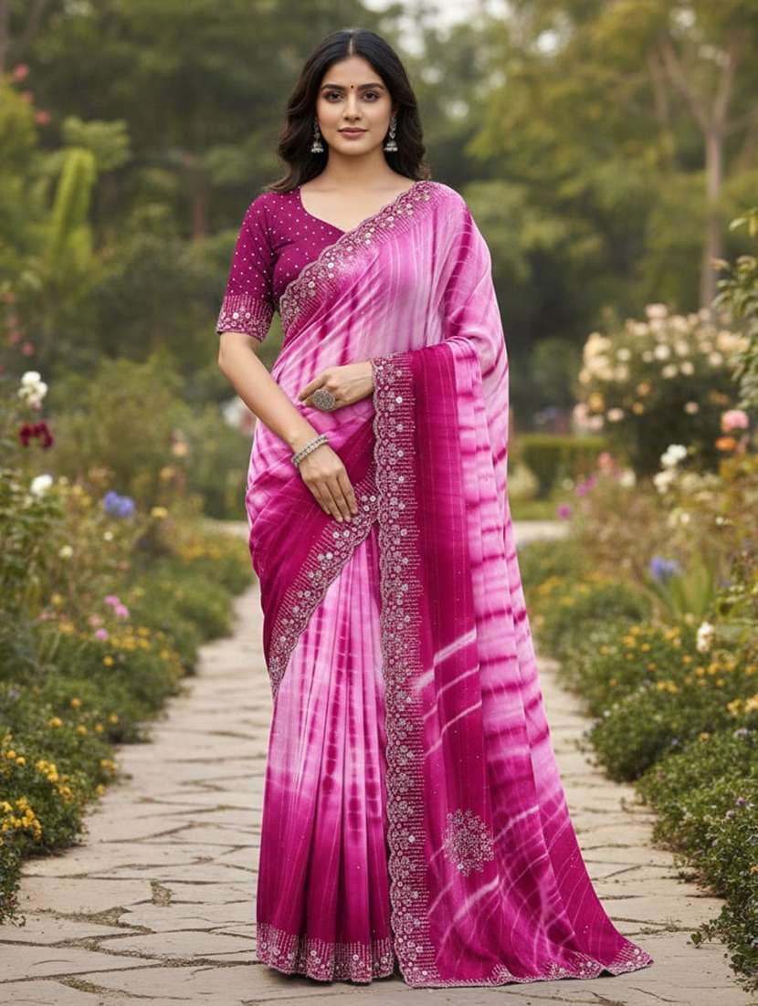 women tie & dye printed saree with blouse