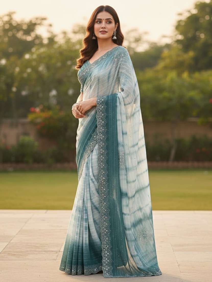 women tie & dye printed saree with blouse - 22616088 -  Standard Image - 1