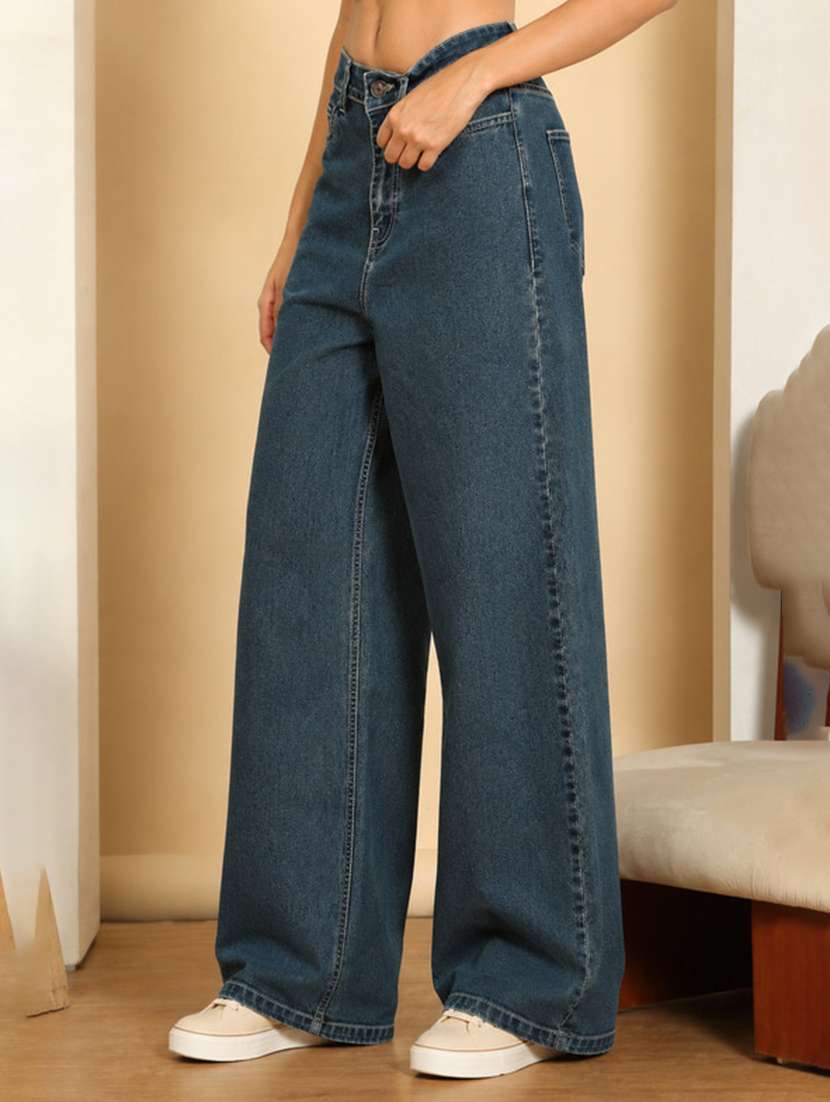 women solid mid rise wide leg jeans - 22616093 -  Standard Image - 1