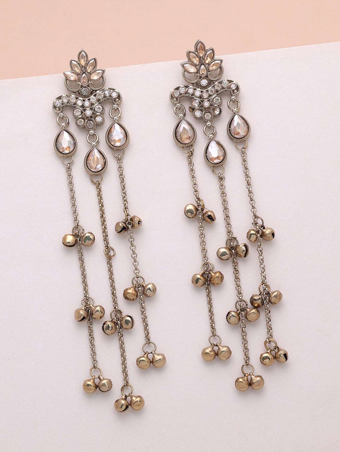 Gold Color Long Kashmiri Earrings Royal Ethnic Style - 22616122 -  Standard Image - 1