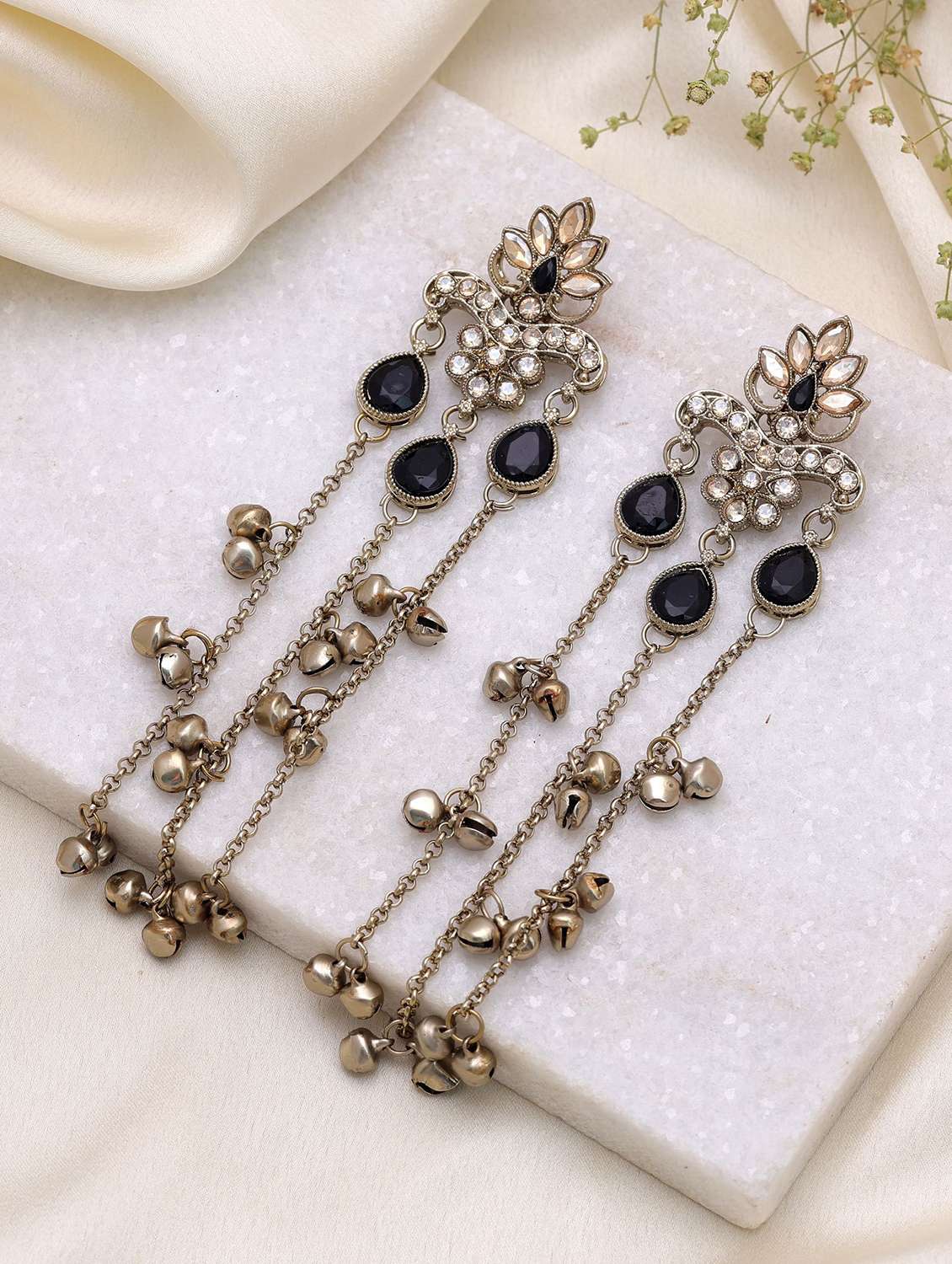 black color long kashmiri earrings traditional jewelry design