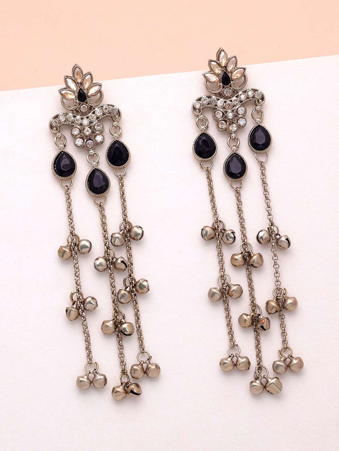 Black Color Long Kashmiri Earrings Traditional Jewelry Design - 22616123 -  Standard Image - 1