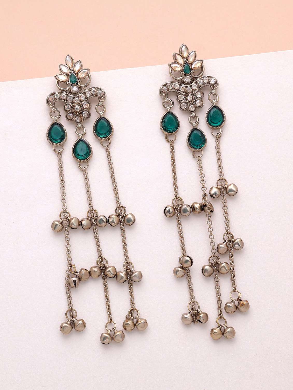 Green Color Long Kashmiri Earrings Festive Jewelry Design - 22616124 -  Standard Image - 1