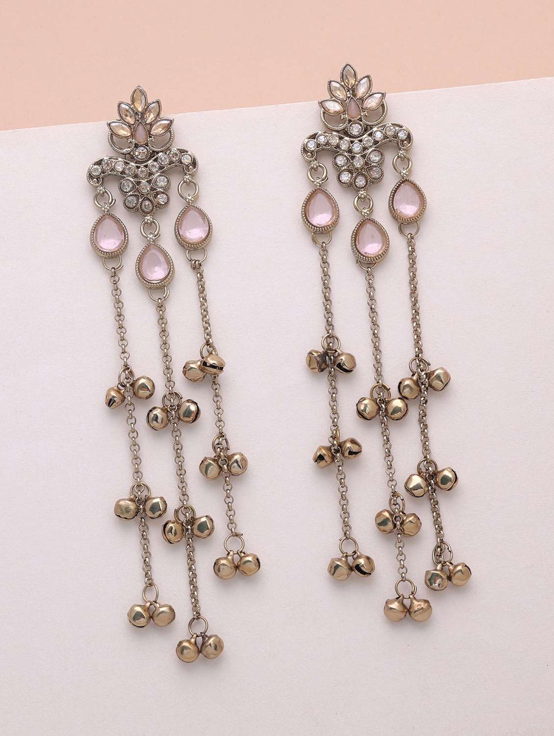 Light Pink Color Long Kashmiri Earrings Handmade Traditional Design - 22616125 -  Standard Image - 1