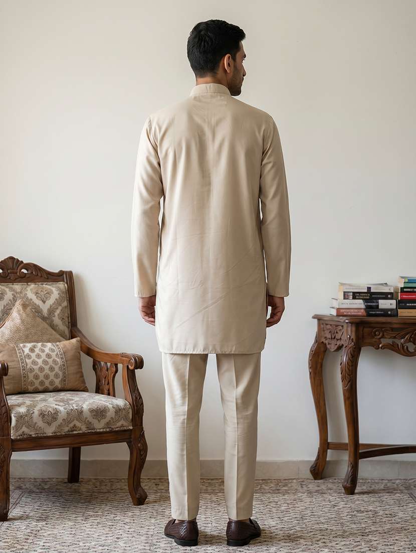 Men Solid Mandarin Neck Kurta Pyjama Set - 22616127 -  Standard Image - 4