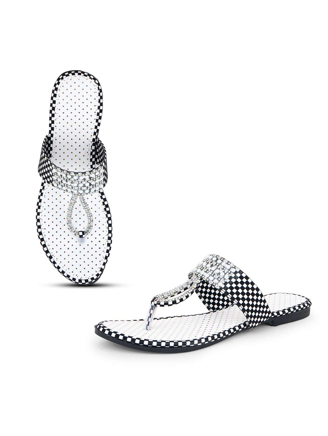 women checkered toe separator flats - 22616193 -  Standard Image - 1