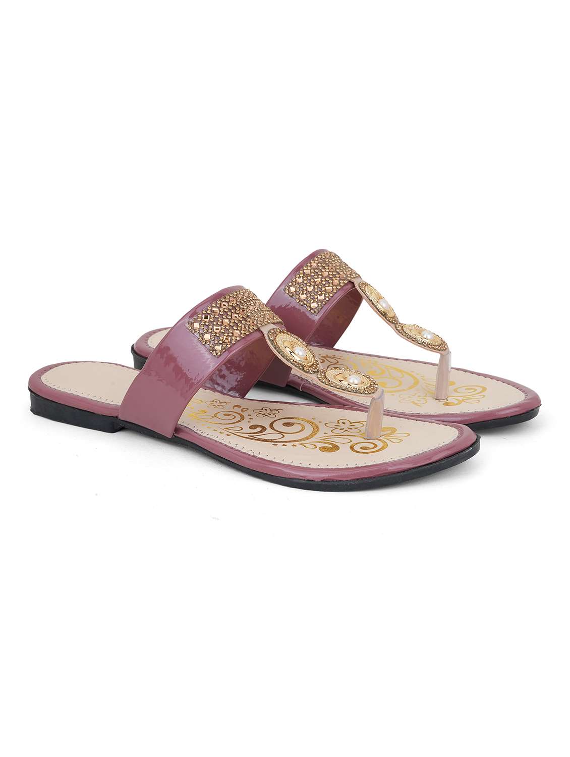 women embellished toe separator flats