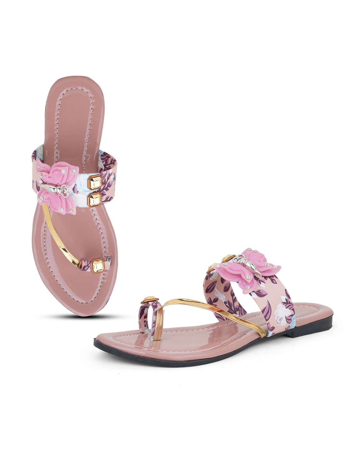 women floral printed one toe flats - 22616201 -  Standard Image - 1