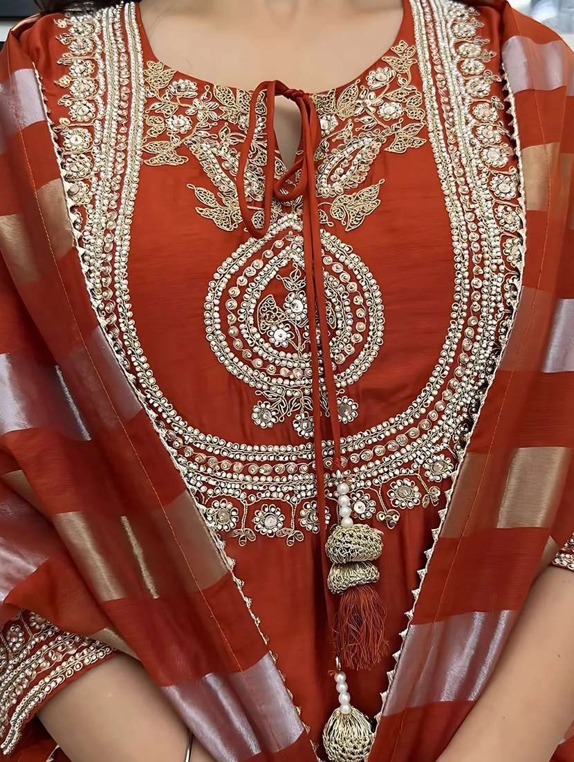 women embroidered three quarter sleeves kurta pant set with dupatta - 22616273 -  Standard Image - 1