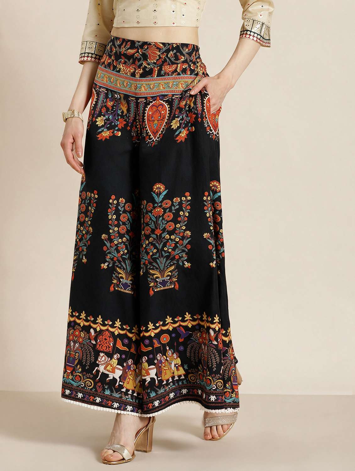 Women Printed Mid Rise Flared Palazzo - 22616302 -  Standard Image - 1
