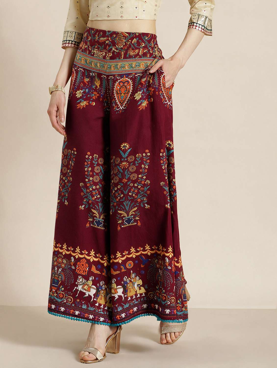 Women Printed Mid Rise Flared Palazzo - 22616304 -  Standard Image - 1