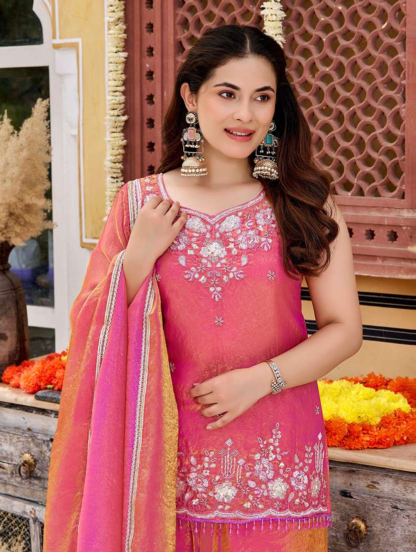 women embroidered sleeveless kurta palazzo set with dupatta - 22616312 -  Standard Image - 1