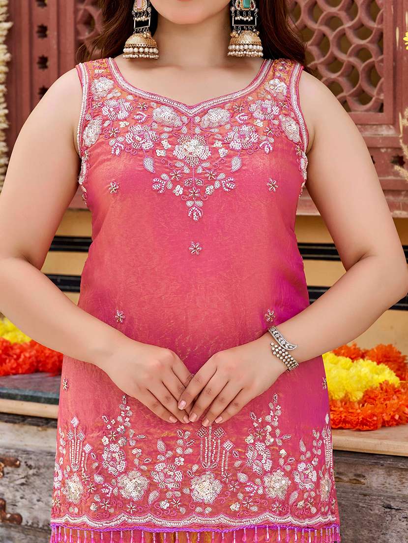women embroidered sleeveless kurta palazzo set with dupatta - 22616312 -  Standard Image - 4