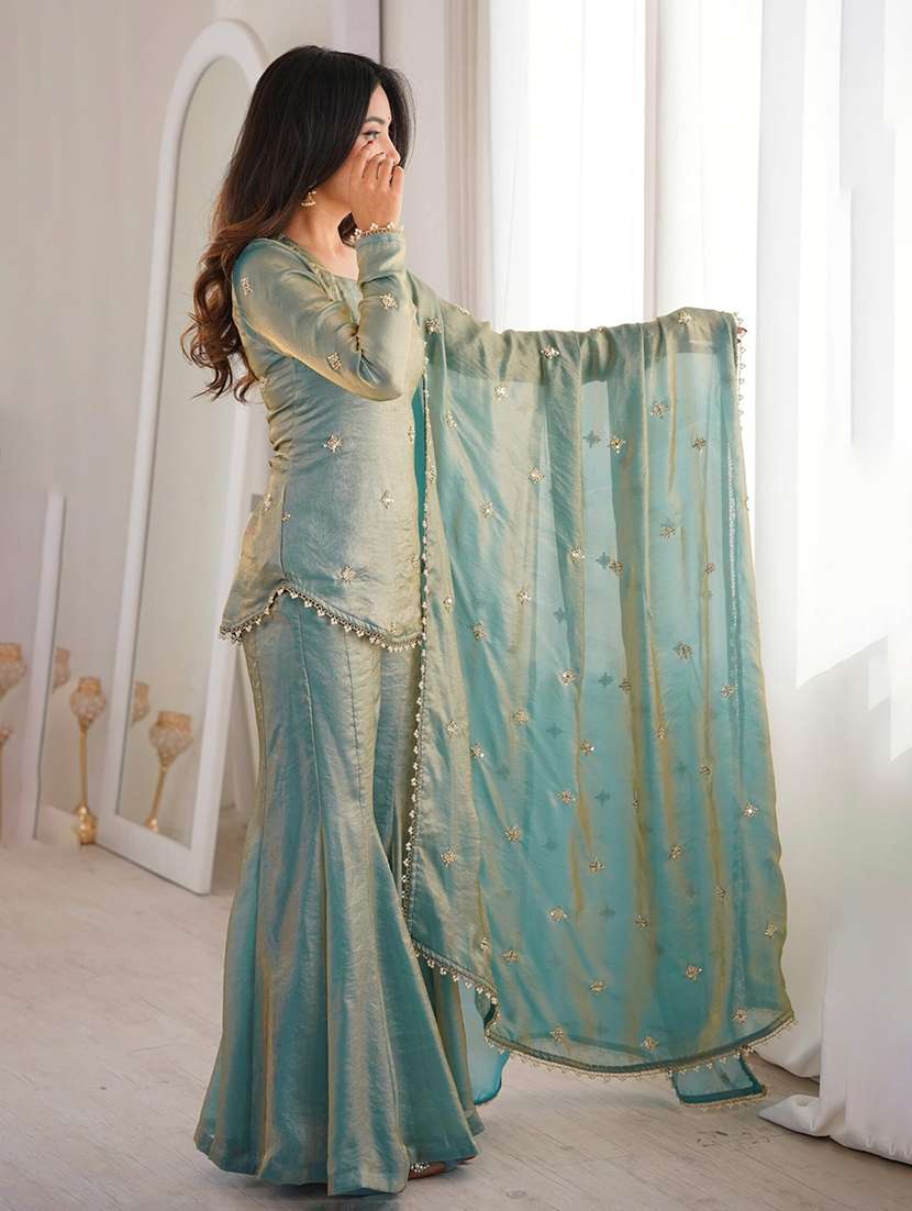 women embroidered long sleeves kurta sharara set with dupatta - 22616328 -  Standard Image - 4