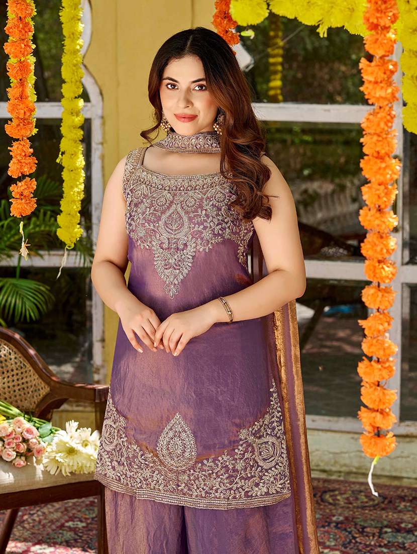 Women Embroidered Sleeveless Kurta Palazzo Set With Dupatta - 22616353 -  Standard Image - 4