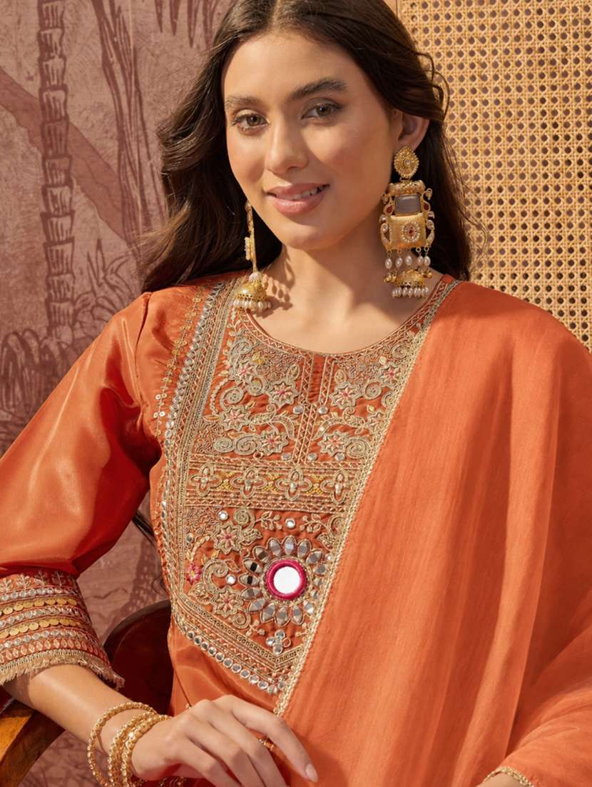 women embroidered three quarter sleeves kurta palazzo set with dupatta - 22616364 -  Standard Image - 1