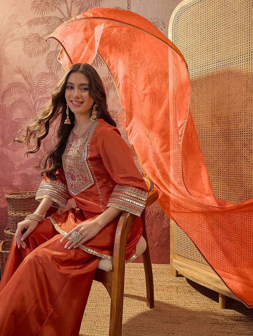 women embroidered three quarter sleeves kurta palazzo set with dupatta - 22616364 -  Standard Image - 4