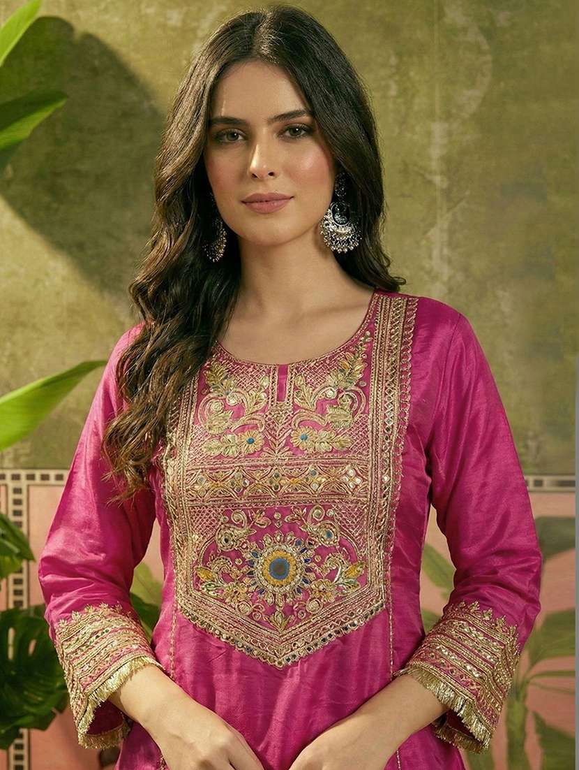 women embroidered three quarter sleeves kurta sharara set with dupatta - 22616367 -  Standard Image - 1