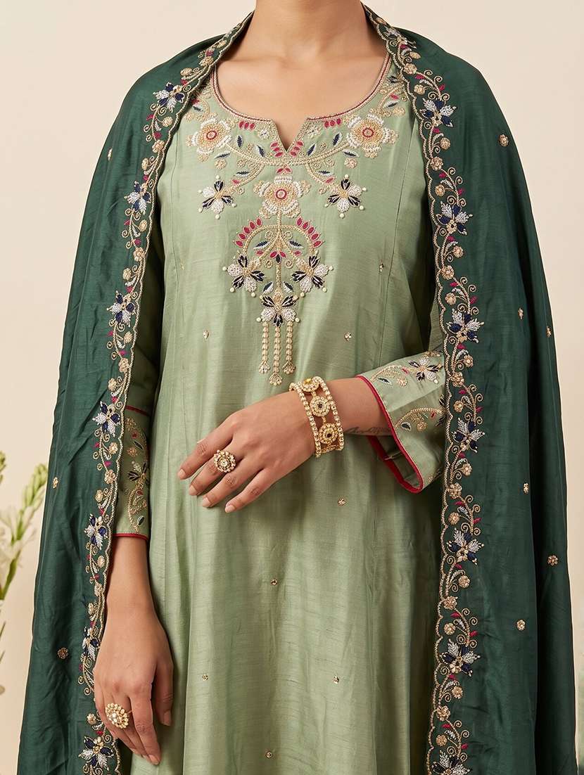 Women Embroidered Three Quarter Sleeves Kurta Palazzo Set With Dupatta - 22616373 -  Standard Image - 1