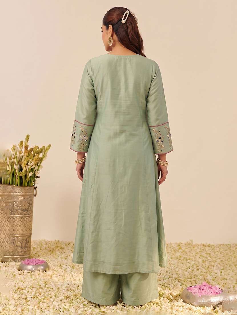 Women Embroidered Three Quarter Sleeves Kurta Palazzo Set With Dupatta - 22616373 -  Standard Image - 4