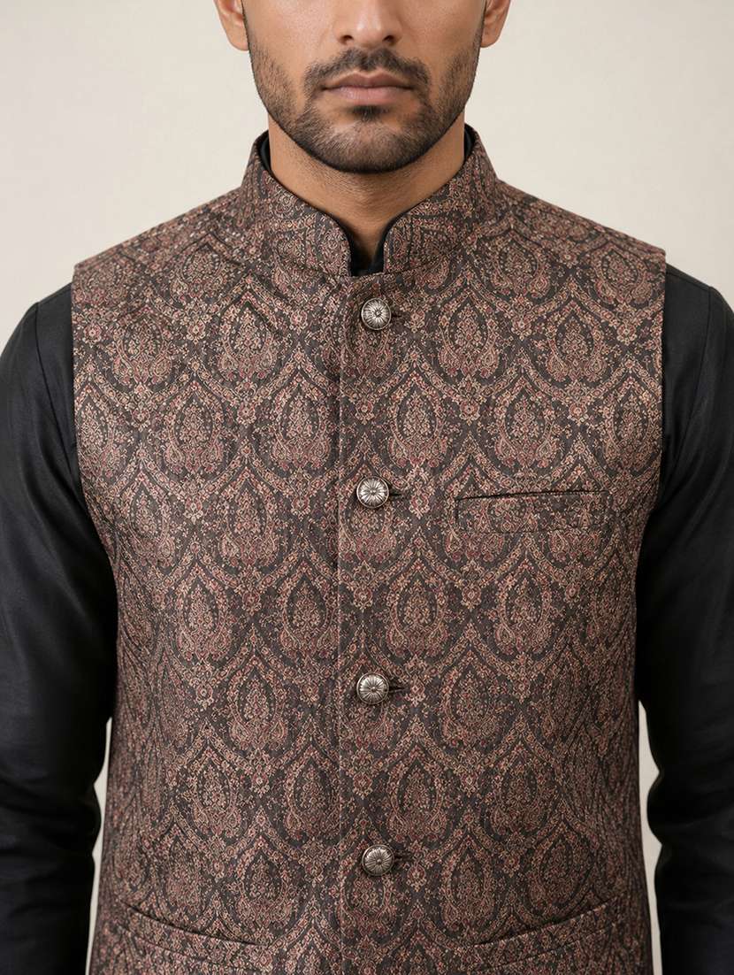 Men Printed Mandarin Neck Kurta Pyjama With Jacket Set - 22616430 -  Standard Image - 1
