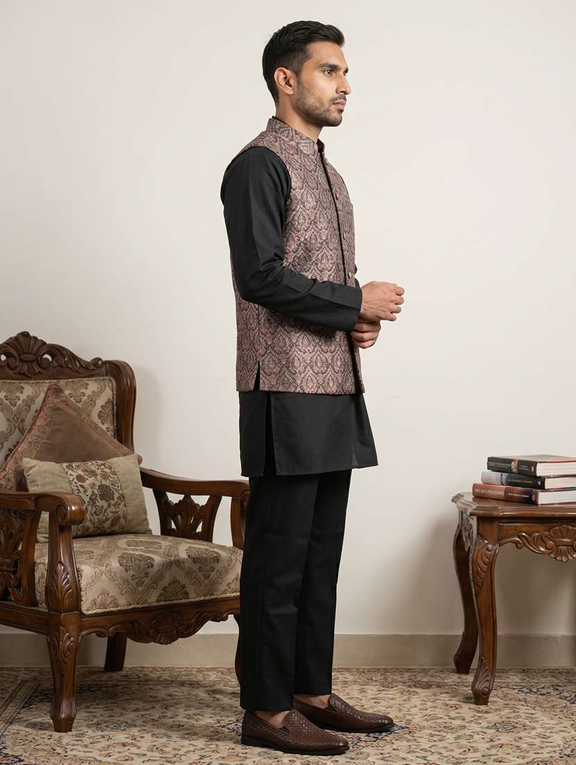 Men Printed Mandarin Neck Kurta Pyjama With Jacket Set - 22616430 -  Standard Image - 4
