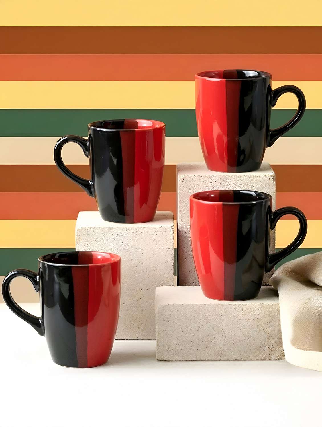 moody panda ceramic set of 4 coffee mugs with geometric print - 22616437 -  Standard Image - 1