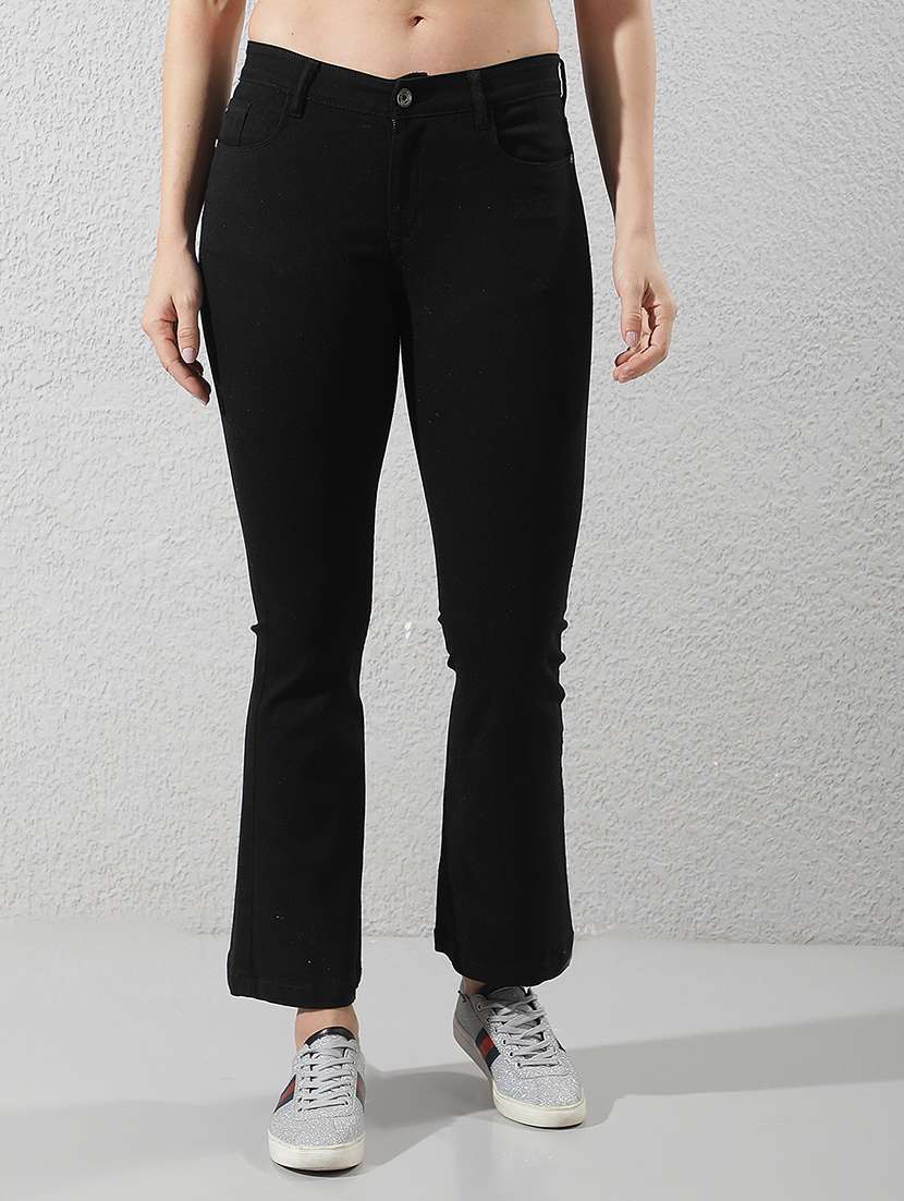 women solid mid rise bootcut jeans