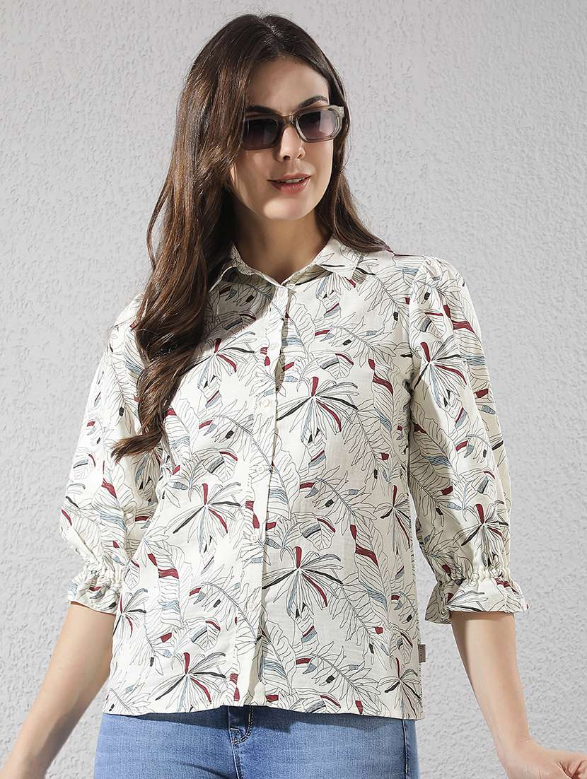 women printed three quarter sleeves regular shirt
