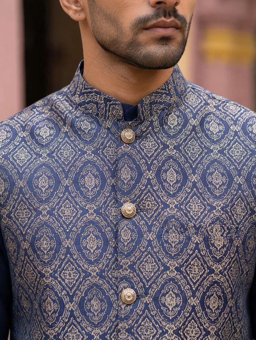 men self design mandarin neck nehru jacket - 22616552 -  Standard Image - 1