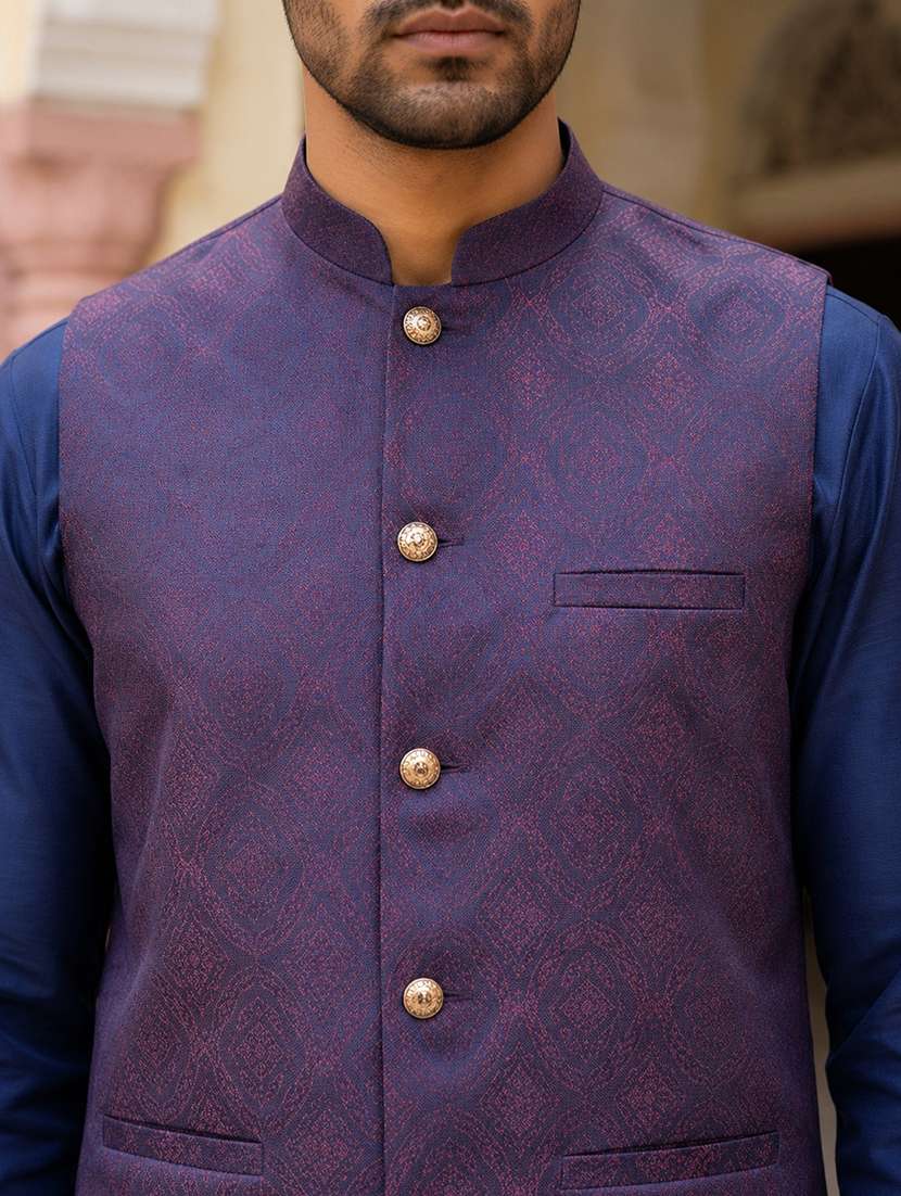 Men Self Design Mandarin Neck Nehru Jacket - 22616553 -  Standard Image - 1