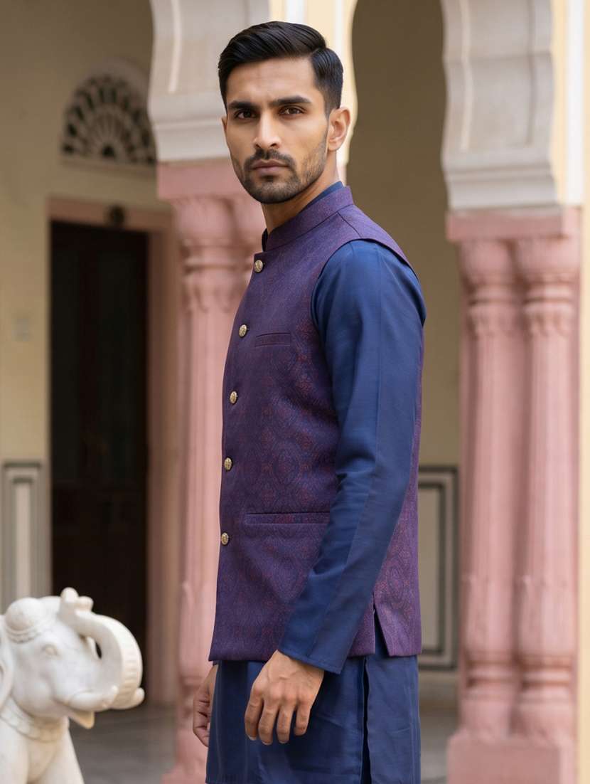 Men Self Design Mandarin Neck Nehru Jacket - 22616553 -  Standard Image - 4