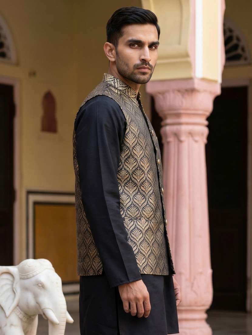 Men Self Design Mandarin Neck Nehru Jacket - 22616554 -  Standard Image - 4