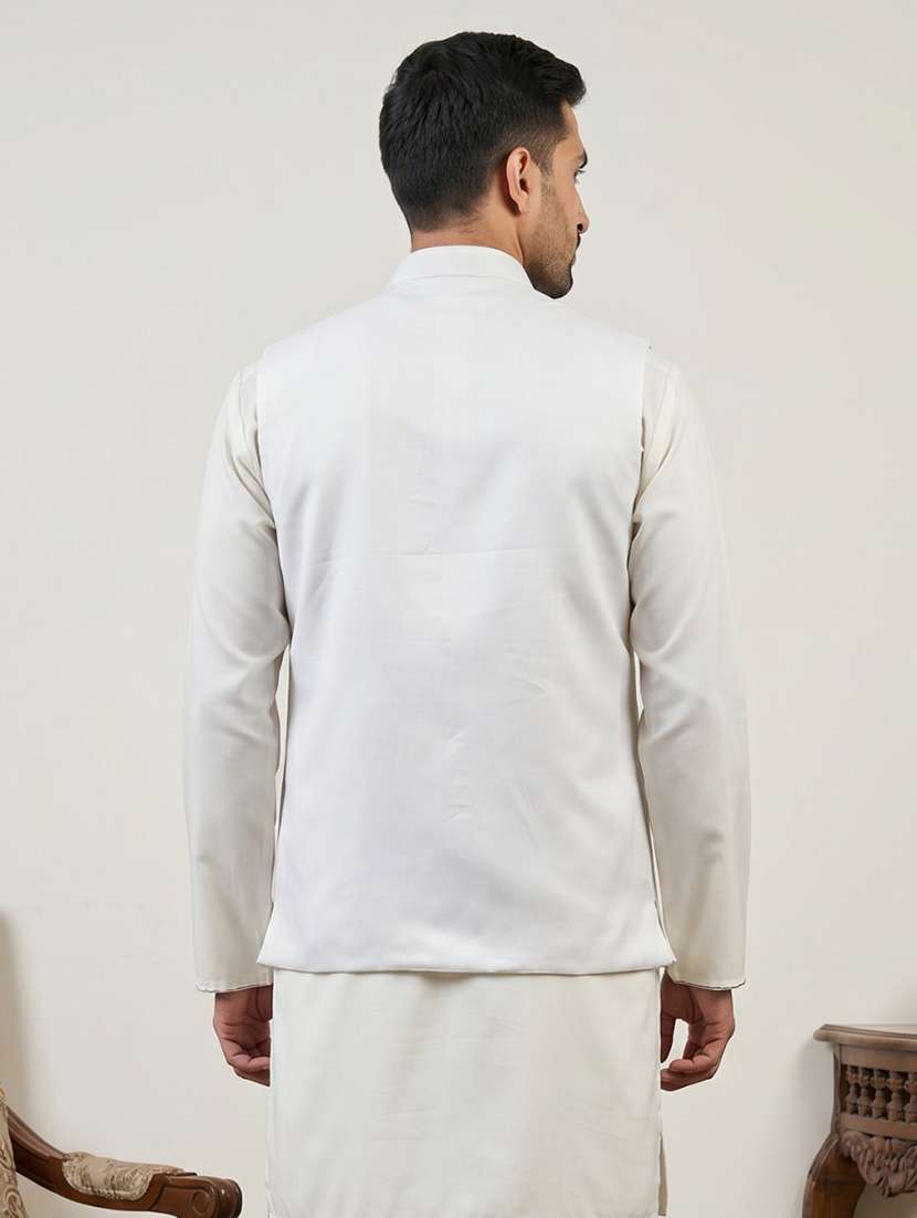 Men Solid With Work Mandarin Neck Nehru Jacket - 22616563 -  Standard Image - 4