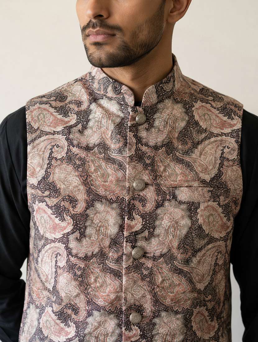 men paisley mandarin neck nehru jacket - 22616580 -  Standard Image - 1