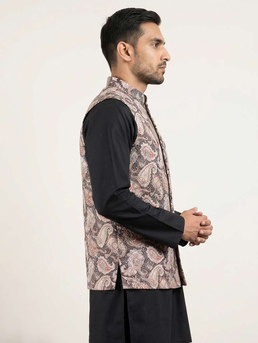 men paisley mandarin neck nehru jacket - 22616580 -  Standard Image - 4