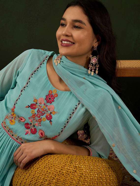women embroidered three quarter sleeves kurta pant set with dupatta - 22616653 -  Standard Image - 1