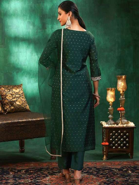 Women Printed Three Quarter Sleeves Kurta Pant Set With Dupatta - 22616676 -  Standard Image - 4