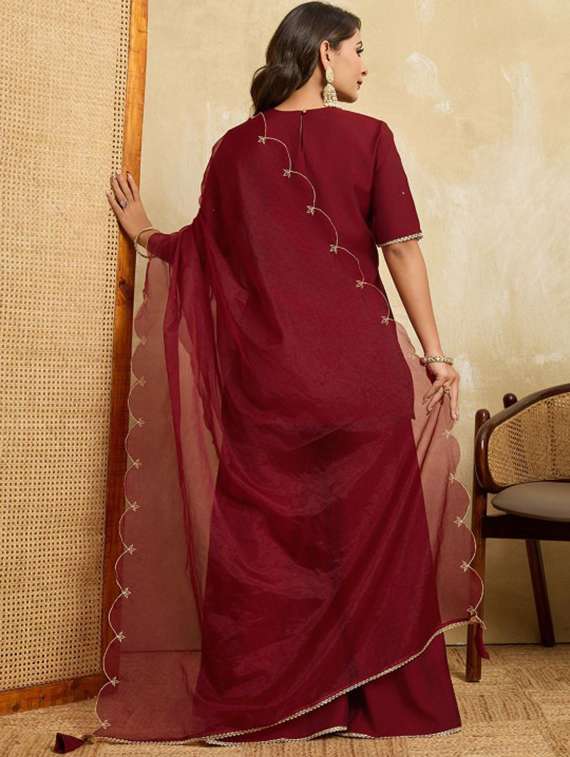 Women Embroidered Short Sleeves Kurta Sharara Set With Dupatta - 22616677 -  Standard Image - 1