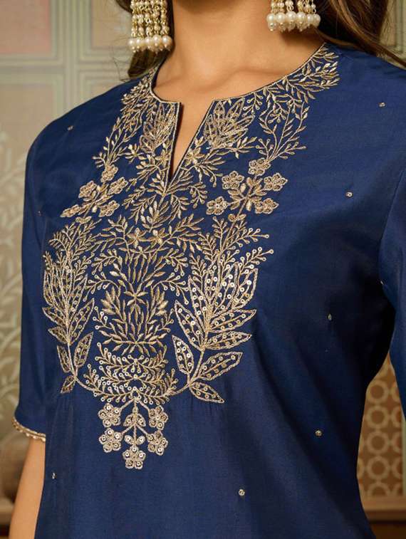 Women Embroidered Short Sleeves Kurta Sharara Set With Dupatta - 22616678 -  Standard Image - 1