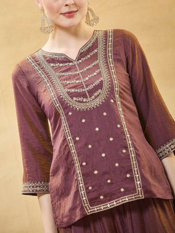 Women Embroidered Three Quarter Sleeves Kurta Palazzo Set With Dupatta - 22616685 -  Standard Image - 1